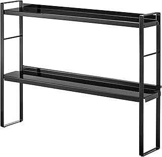 Yamazaki 5222 Stove Back Gap Rack, 2 Tiers, Black, Approx. W 22.6 x D 4.3 x H 16.7 inches (57.5 x 11 x 42.5 cm), Tower with Hole for Gas Hose