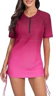 Halcurt Women Long Sleeve Surf Rashguard Sunscreen Swimwear Tops Swim Shirts