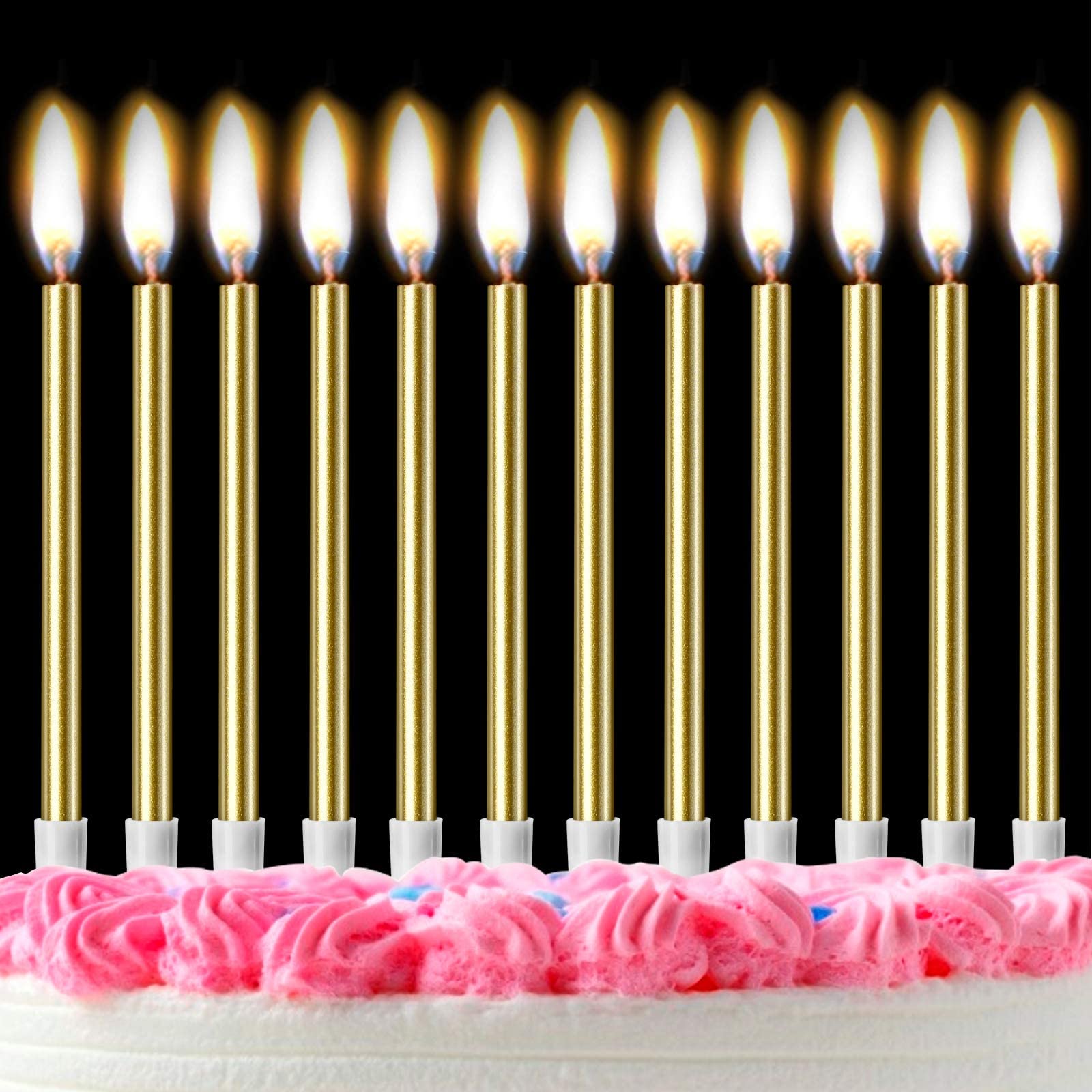 Gold Birthday Candles for Cakes, 12 PCS Metallic Glitter Cake Candles | Tall Bir