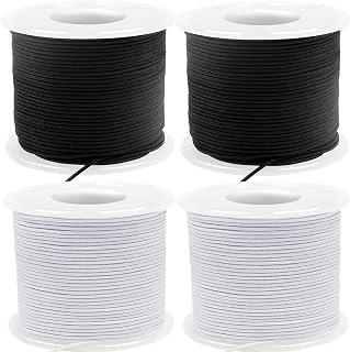 220 Yards Stretchy Bracelet String, 1mm Elastic String for Bracelets, 2 White & 2 Black Elastic Cord for Bracelets, Friendship Bracelet String, Tensile Strength String for Crafts, Necklaces & Beads