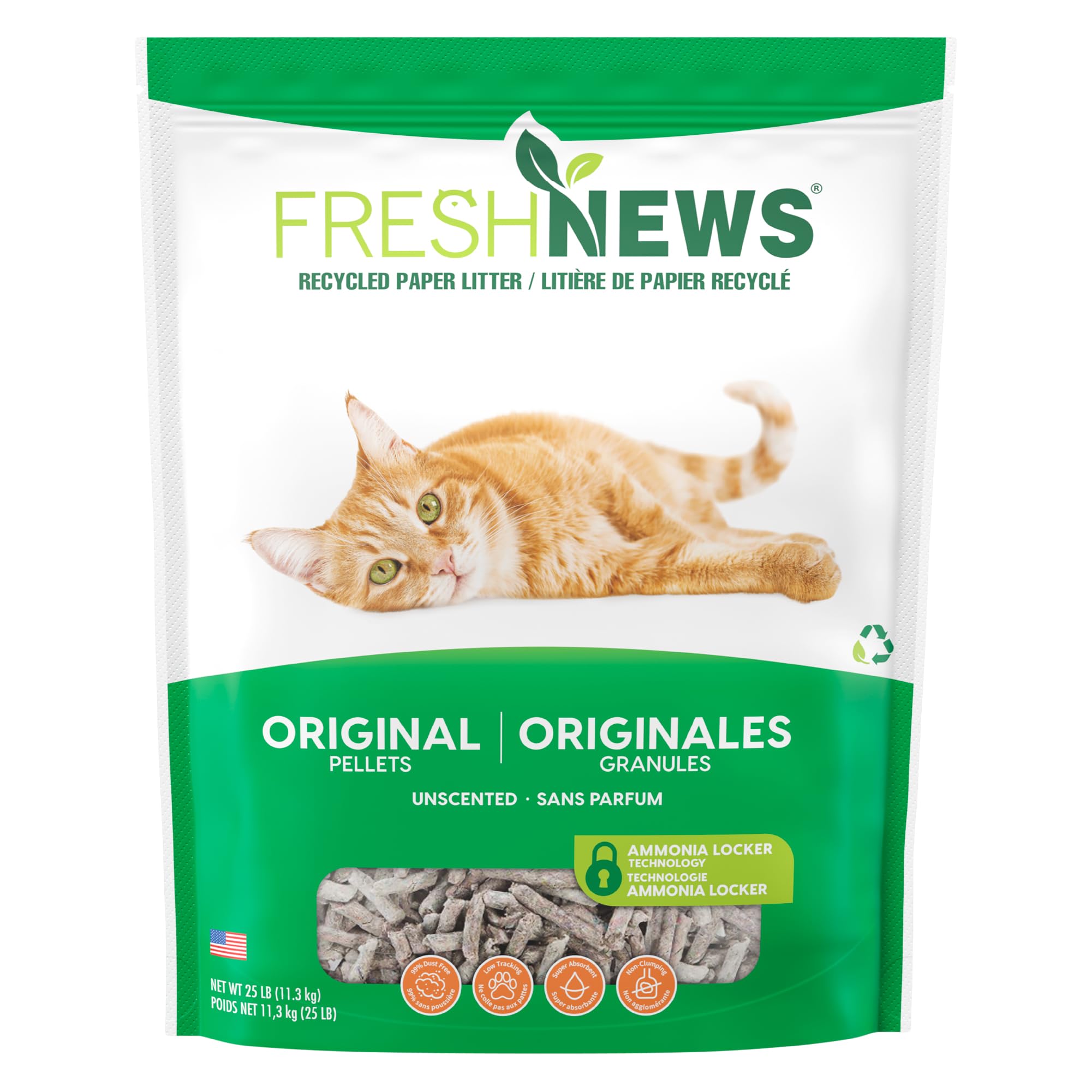 Fresh News Original Pellet Non-Clumping Paper Cat Litter, 25 Pound | 100% Post C