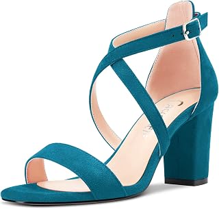 Castamere Women's Chunky Block Heel High Heel Peep Open Toe Cap Sandals Cross Strap Buckle Wedding Sexy Dress Shoes