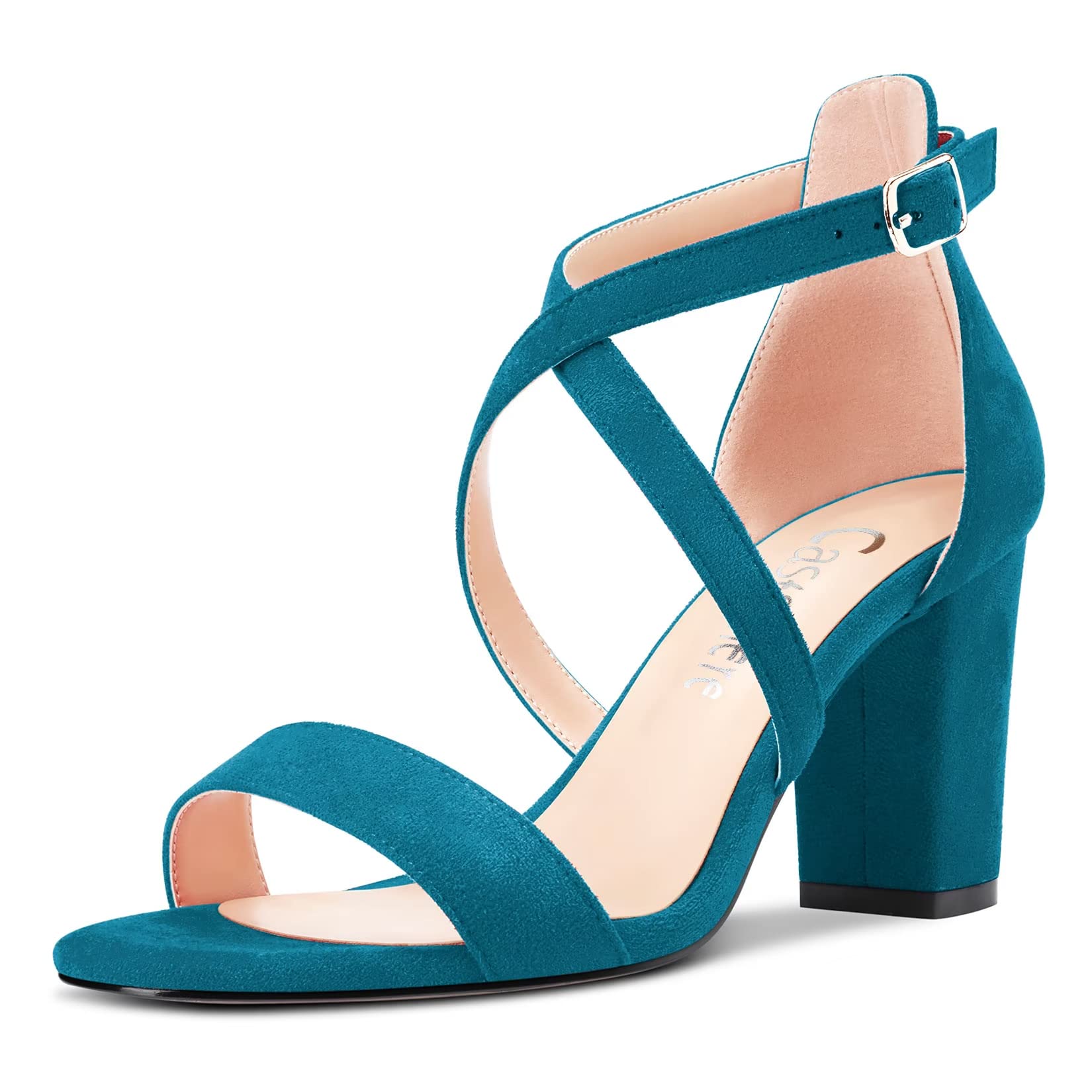 Castamere Women's Chunky Block Heel High Heel Peep Open Toe Cap Sandals Cross St