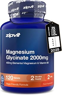 Zipvit Magnesium Glycinate 2000mg with Vitamin B6, 120 Tablets - Vegan | 400mg Elemental Magnesium - Easily Absorbed Magnesium Bisglycinate - Supports Energy, Muscles & Psychological Function