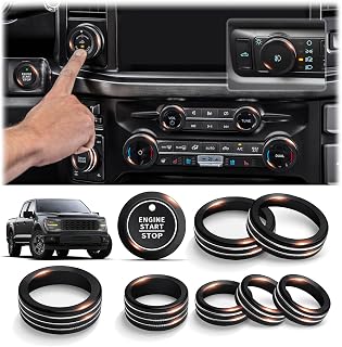 Polodunn for 2021-2026 Ford F-150 Accessories &amp; 2023-2026 Super Duty F250 F350 F450, 9PCS Aluminum Alloy Knob Cover Trim Set - Push Start, A/C, Volume, Headlight, Trailer &amp; Drive Mode (Black)