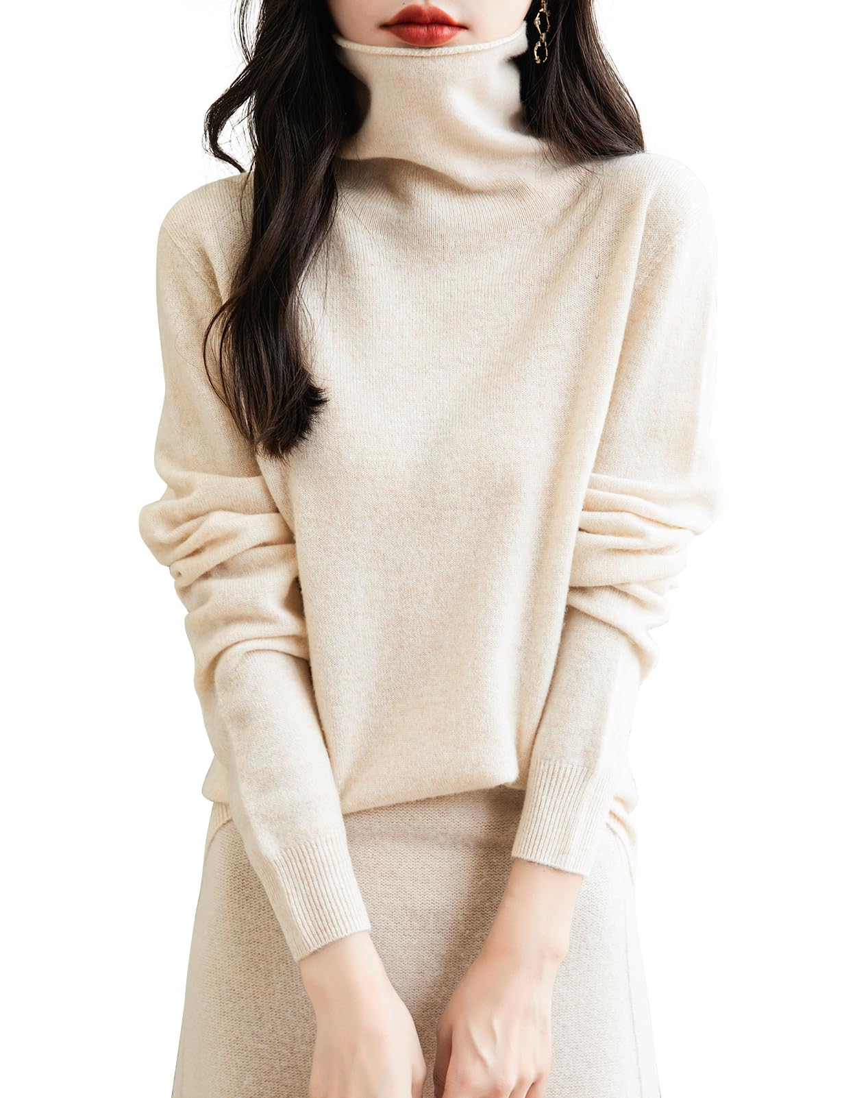 Chanyarn Women's 100% Merino Wool Seamless Sweater Turtleneck First-Line Ready t