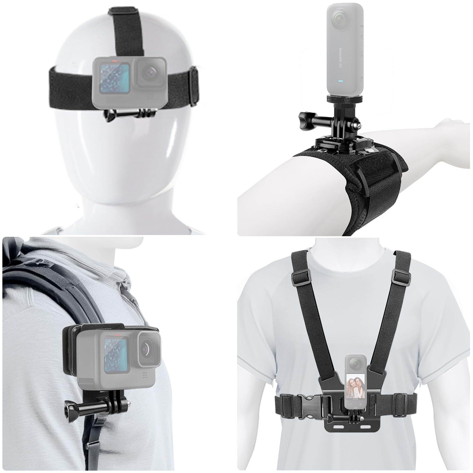 ChromLives Action Camera Accessory Set for GoPro Hero/Insta 360. 4 in 1 Kit with