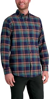 Haggar Men's Long Sleeve Cotton Flannelette Checked Classic Checked Flannel Shirt