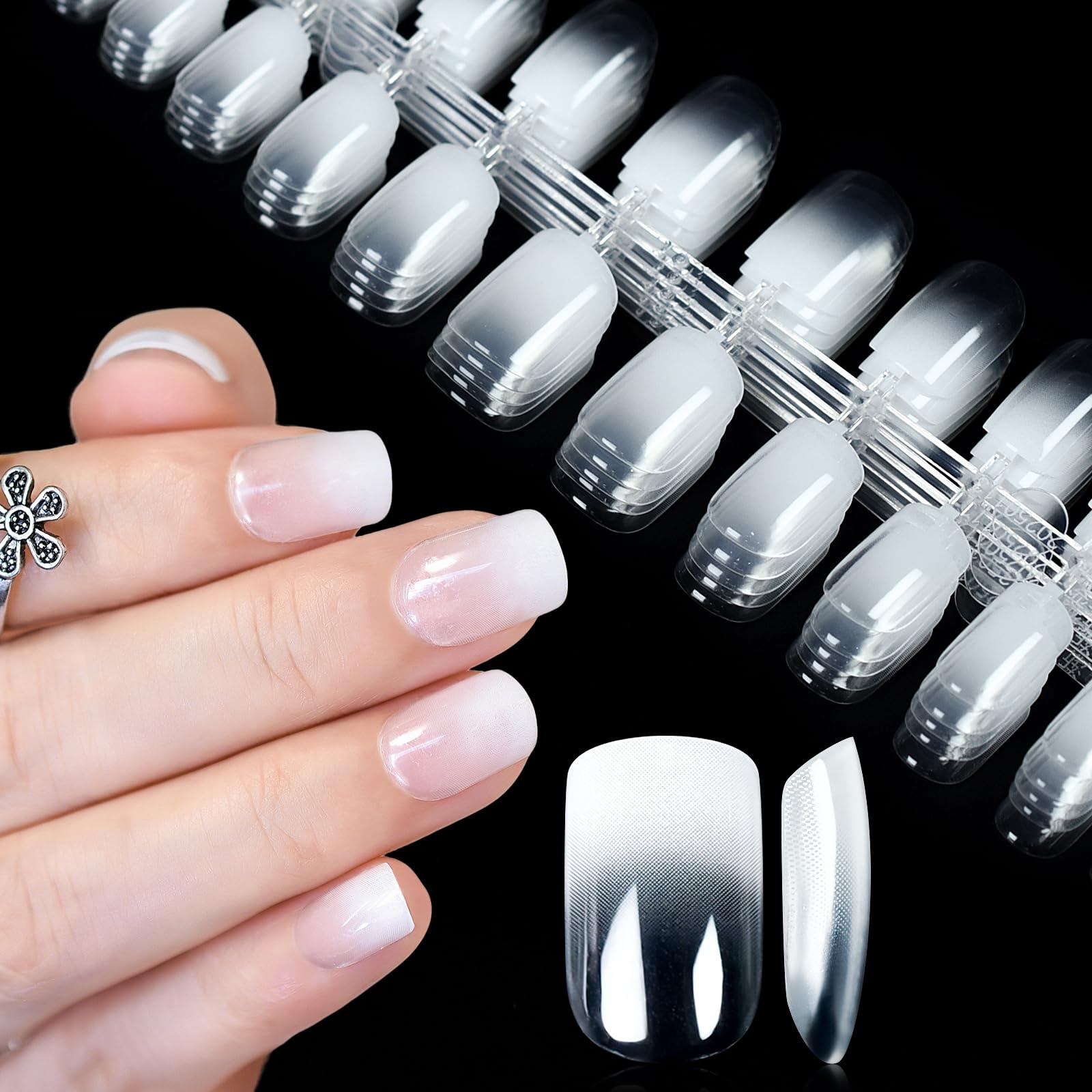 5 Pack Short Square Press-On Nails, Pre-Designed Glossy Fake Nails, Salon Clear 