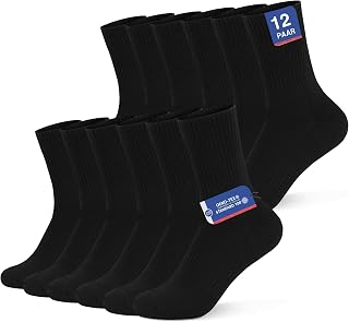 YouShow Sports Socks for Men & Women 6/12 Pairs Cotton Cushioned Crew Socks