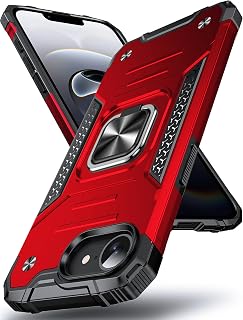 DASFOND for iPhone 17e & iPhone 16e Case with Stand, Military Grade Full Body Protective Phone Case with 360° Rotatable Metal Ring Kickstand [Support Magnet Mount], Red