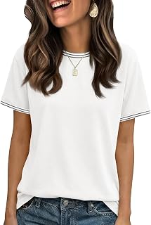 Cicy Bell Womens Summer Crew Neck T Shirts Casual Short Sleeve Loose Fit Tunic Tops Color Block Basic Tee Top