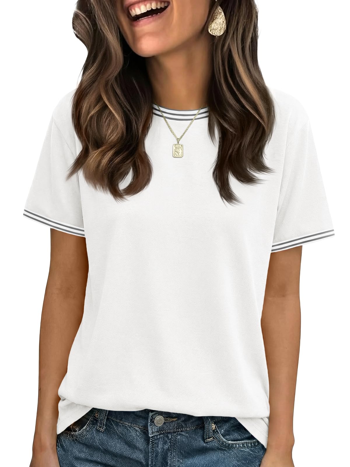 Cicy Bell Womens Summer Crew Neck T Shirts Casual Short Sleeve Loose Fit Tunic T