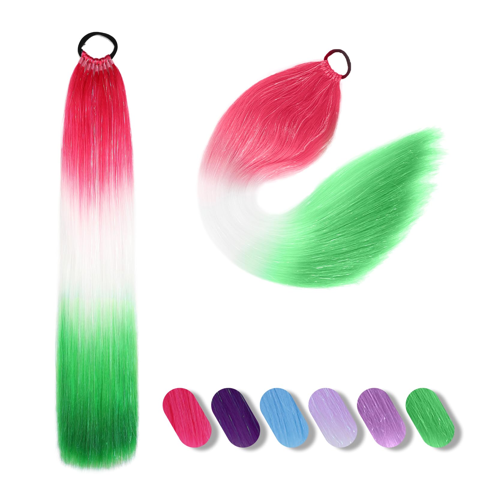 Colorful Ponytail Extension with Hair Tie, 26 inch Ombre Braid Ponytail Blend Ha