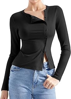 SUUKSESS Women Button Down Ribbed Tops Long Sleeve Going Out Fitted Modal Shirt