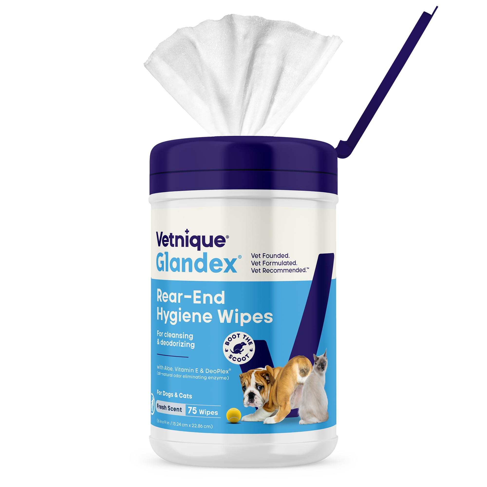 Vetnique Glandex Rear End Wipes for Dogs & Cats, Anal Gland Hygiene | Deodorizin