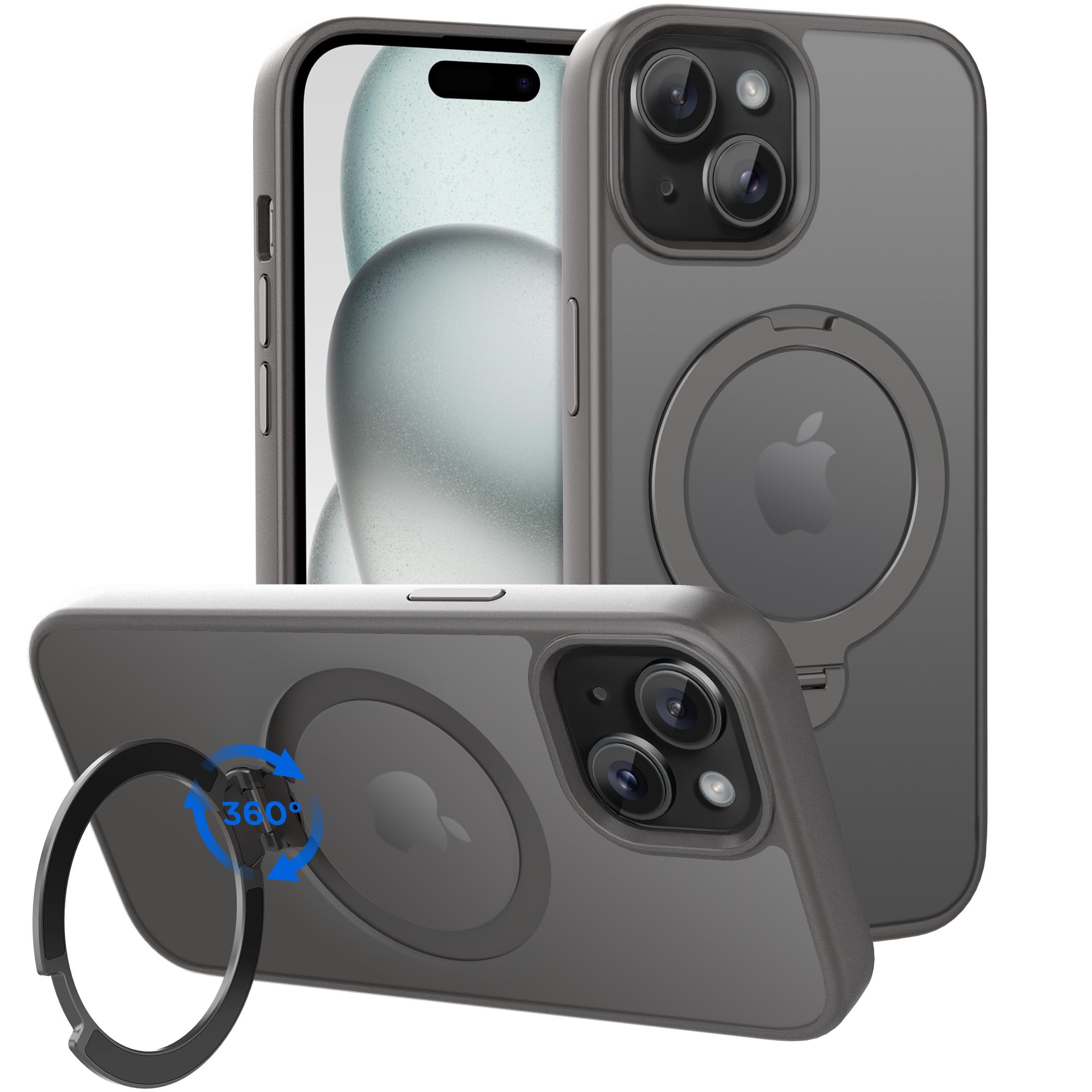 CACOE Magnetic Case for iPhone 15 with Stand, Compatible with MagSafe Gray