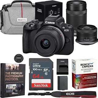 Canon EOS R50 Mirrorless Camera with 2 Lens Kit 18-45mm + 55-210mm Bundle | 5811C022 Body & Double Zoom Lenses Kit with Memory Card, Deco Gear Deluxe Case Kit
