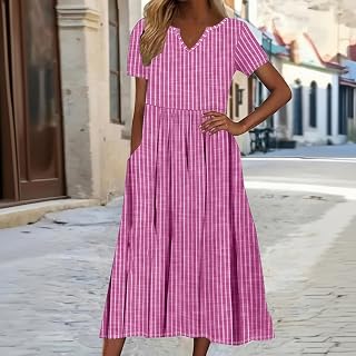Women's Summer Short Sleeve V Neck Dress
