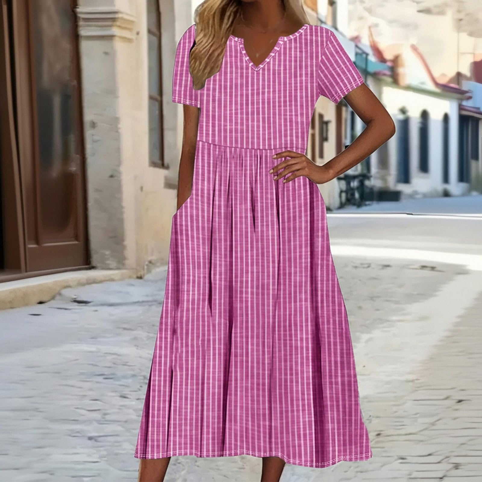Women's Summer Short Sleeve V Neck Dress