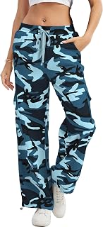 HVEPUO Camo Pants Women's High Waist Wide Leg Casual Camo Cargo Pants