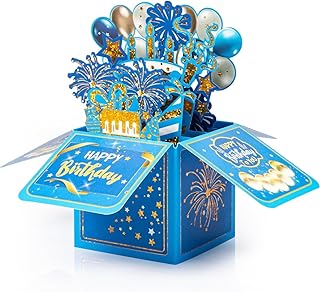 3D Happy Birthday Pop Up Card with Envelopes Unique Handmade Foldable Celebration Cards Birthday for Daughter Son Mom Dad Friend Blue