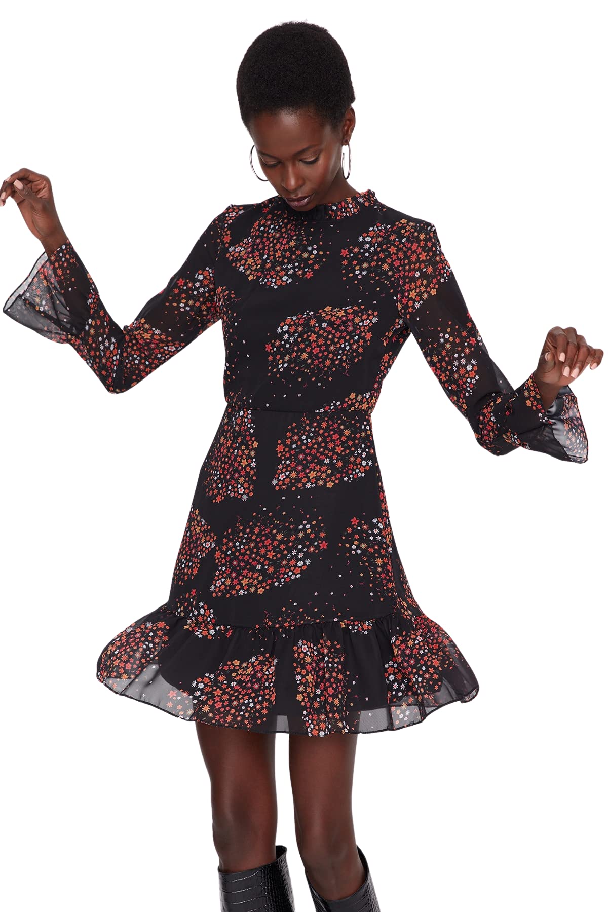 Trendyol Women's Casual Brown Floral Business Dress