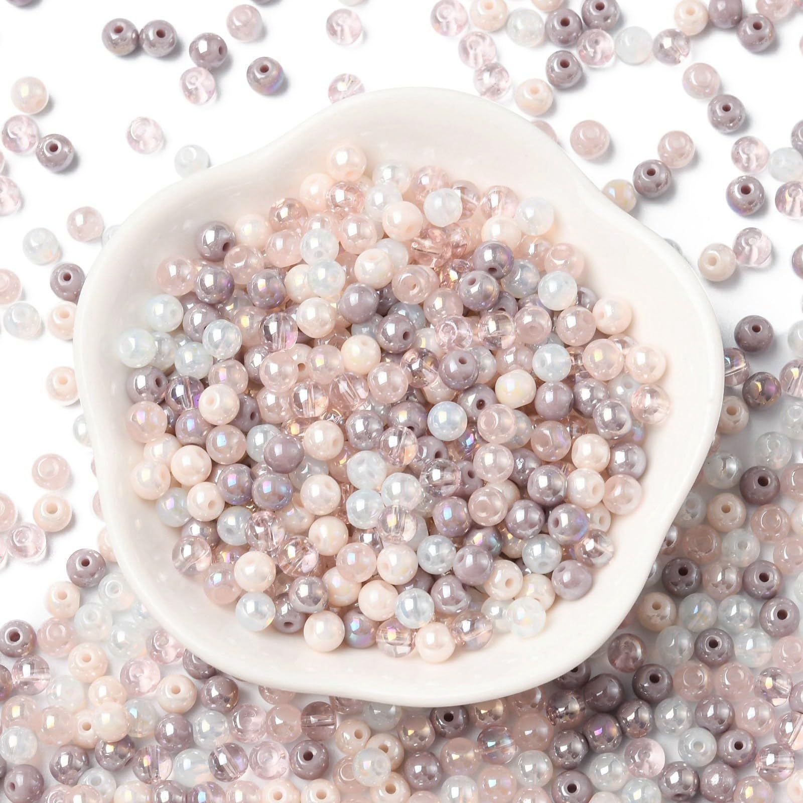 About 1000pcs/1bag 4x4mm Round Glass Beads White Purple Pink Loose Spacer Beads 