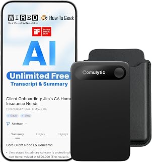 Comulytic Note Pro AI Voice Recorder, AI Note Taker and Recording Device | Unlimited Transcribe & Summarize, Support 113 Languages, Audio Recorder for Calls, Meetings, Lectures, Case Included, Black