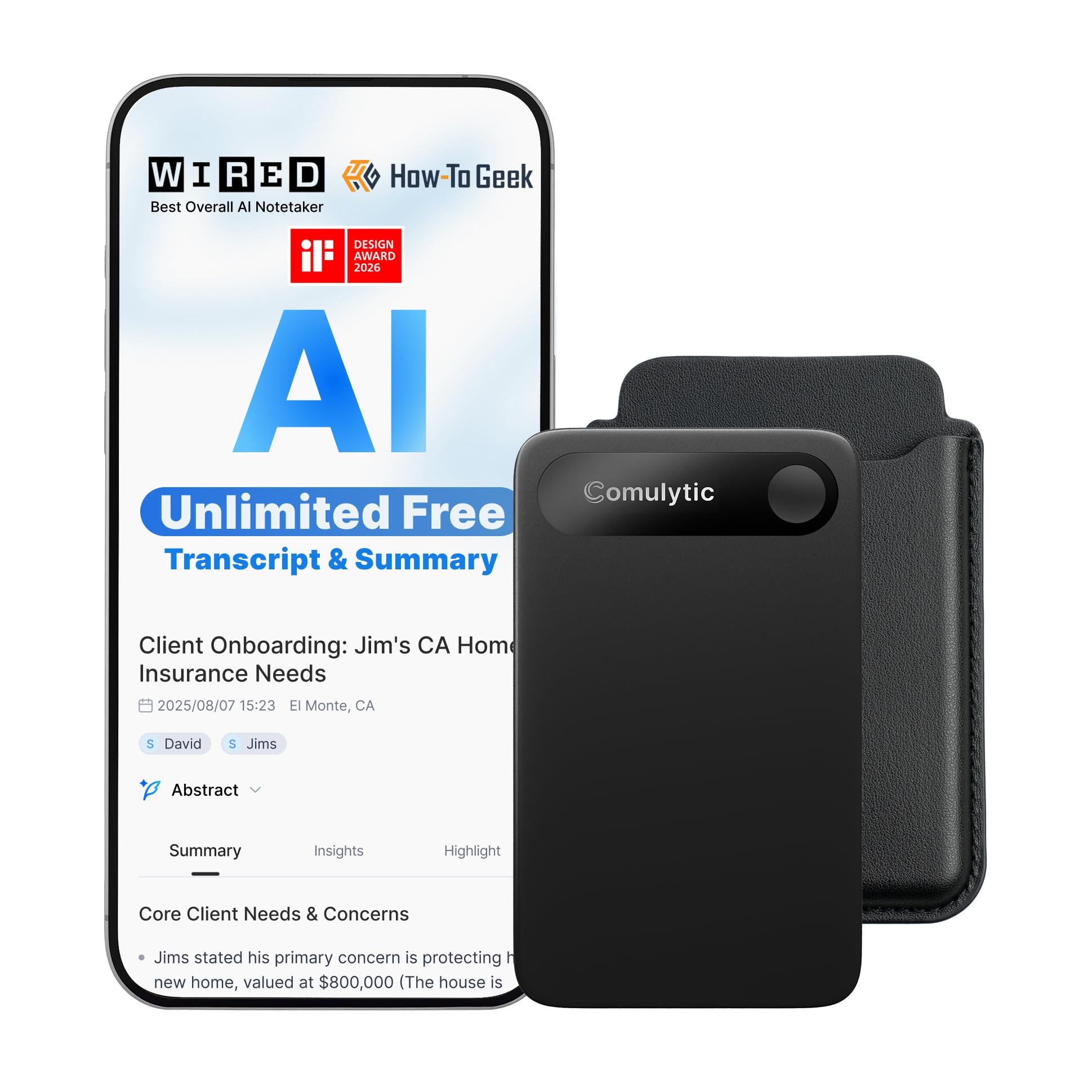 Comulytic Note Pro AI Voice Recorder, AI Note Taker and Recording Device | Unlim