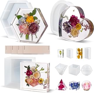 LET'S RESIN Deep Resin Molds, 8Pcs Flower Preservation Silicone Mold Set | Epoxy Resin Casting, Large Bouquet Keepsake Molds, Square, Hexagon &amp; Heart Shapes, Silicone Molds for DIY Home Decor &amp; Gifts