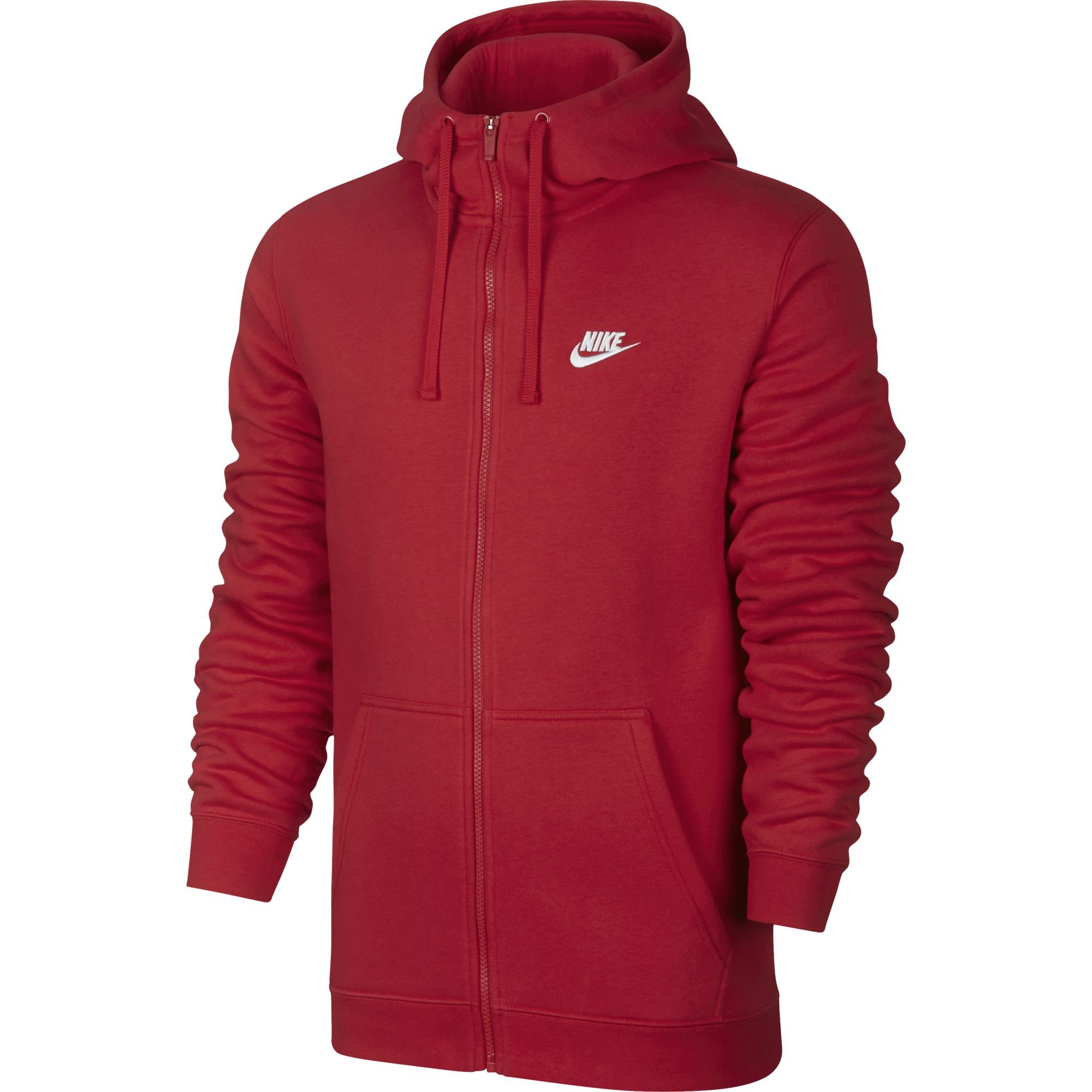 Nike Mens Sportswear Full Zip Club Hooded Sweatshirt University Red/White 804389