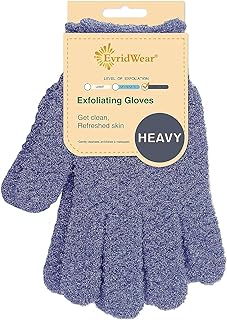 Evridwear Exfoliating Dual Texture Bath Gloves for Shower, Spa, Massage and Body Scrubs, Dead Skin Cell Remover, Gloves with Hanging Loop (1 Pair Heavy Glove)