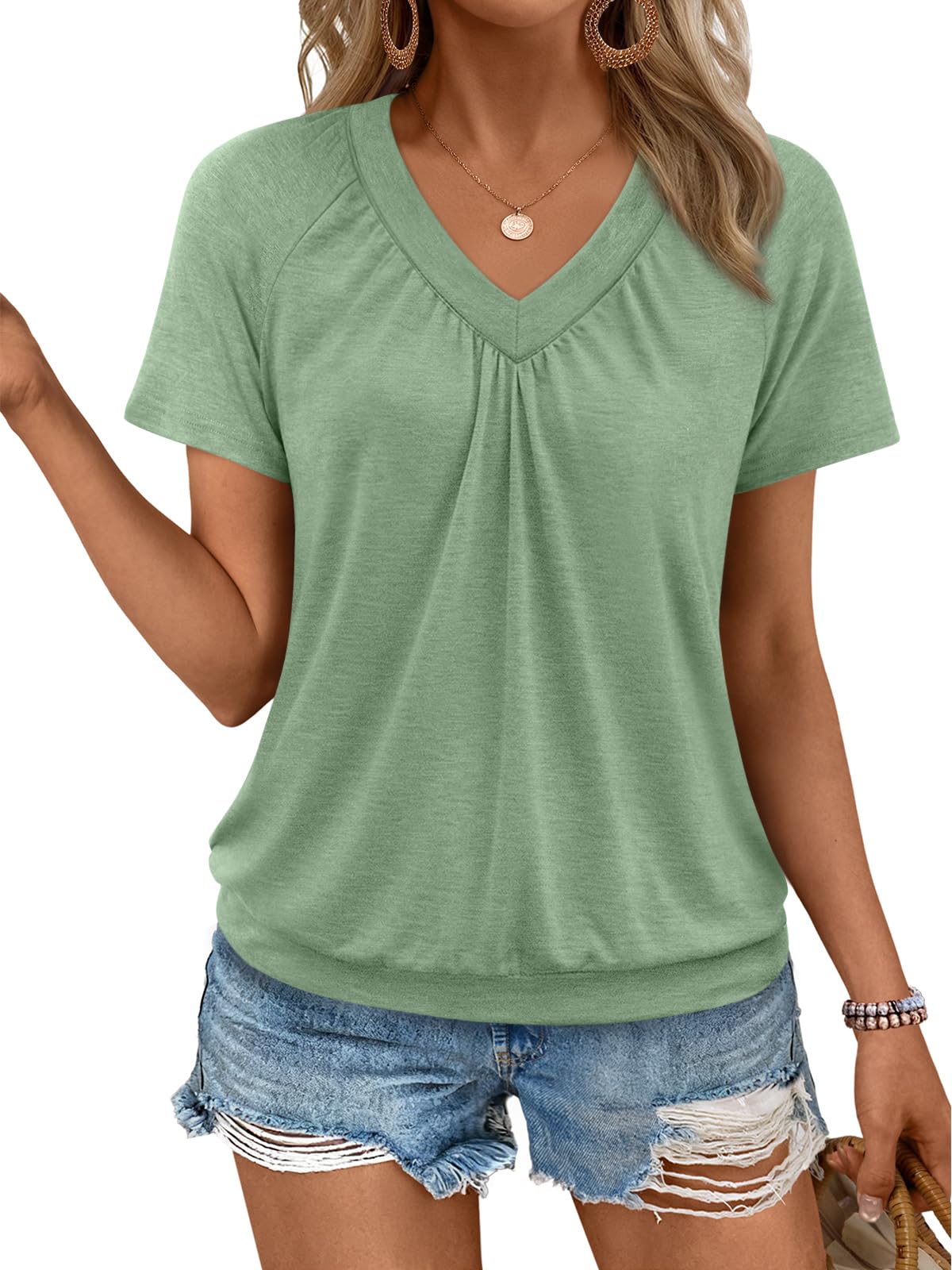 AUTOMET Womens Tops Short Sleeve V Neck T Shirts 2026 Summer Spring Blouses