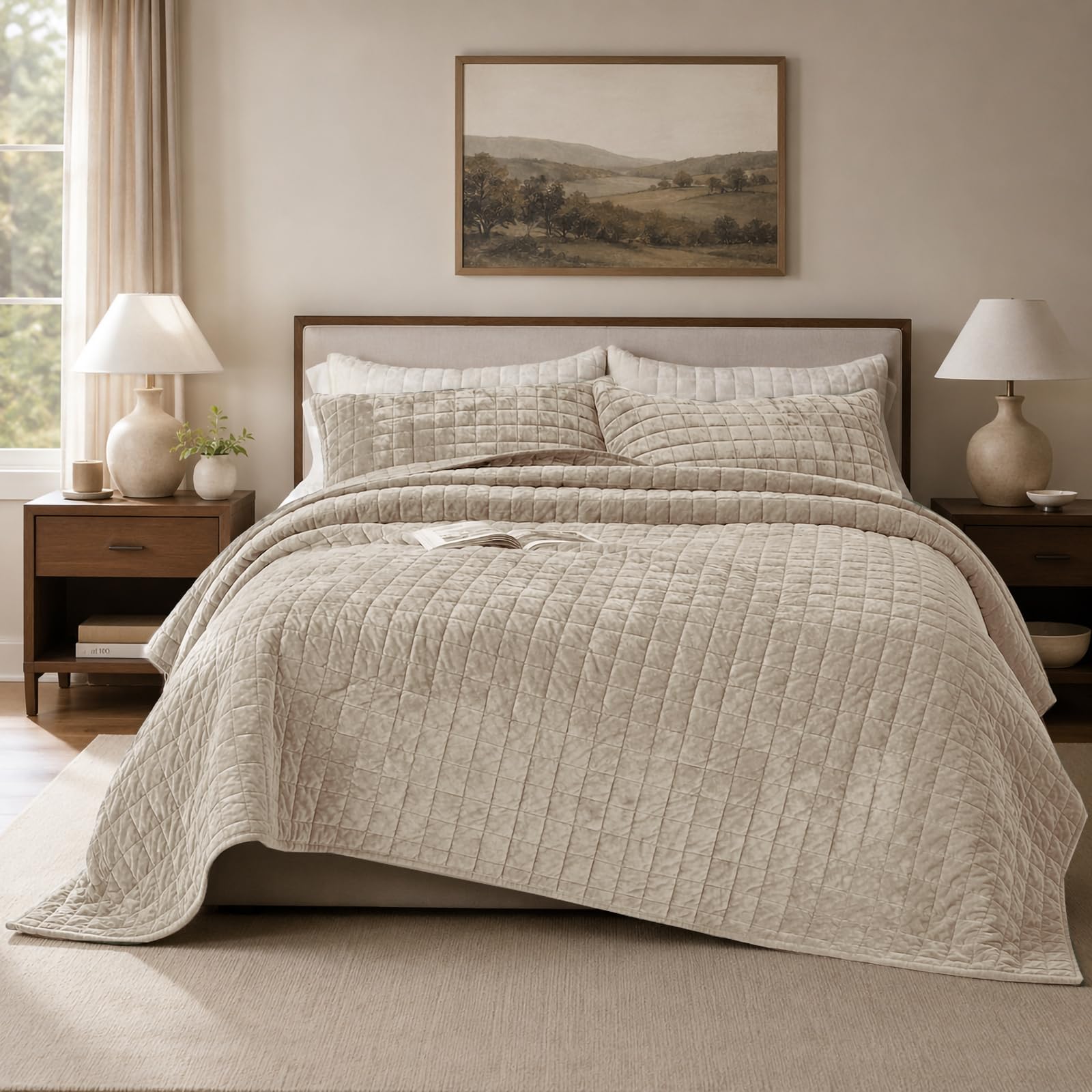 Quilt Set Oversized King Size 120x120 Luxurious Velvet Bedding Sets with 2 Pillo
