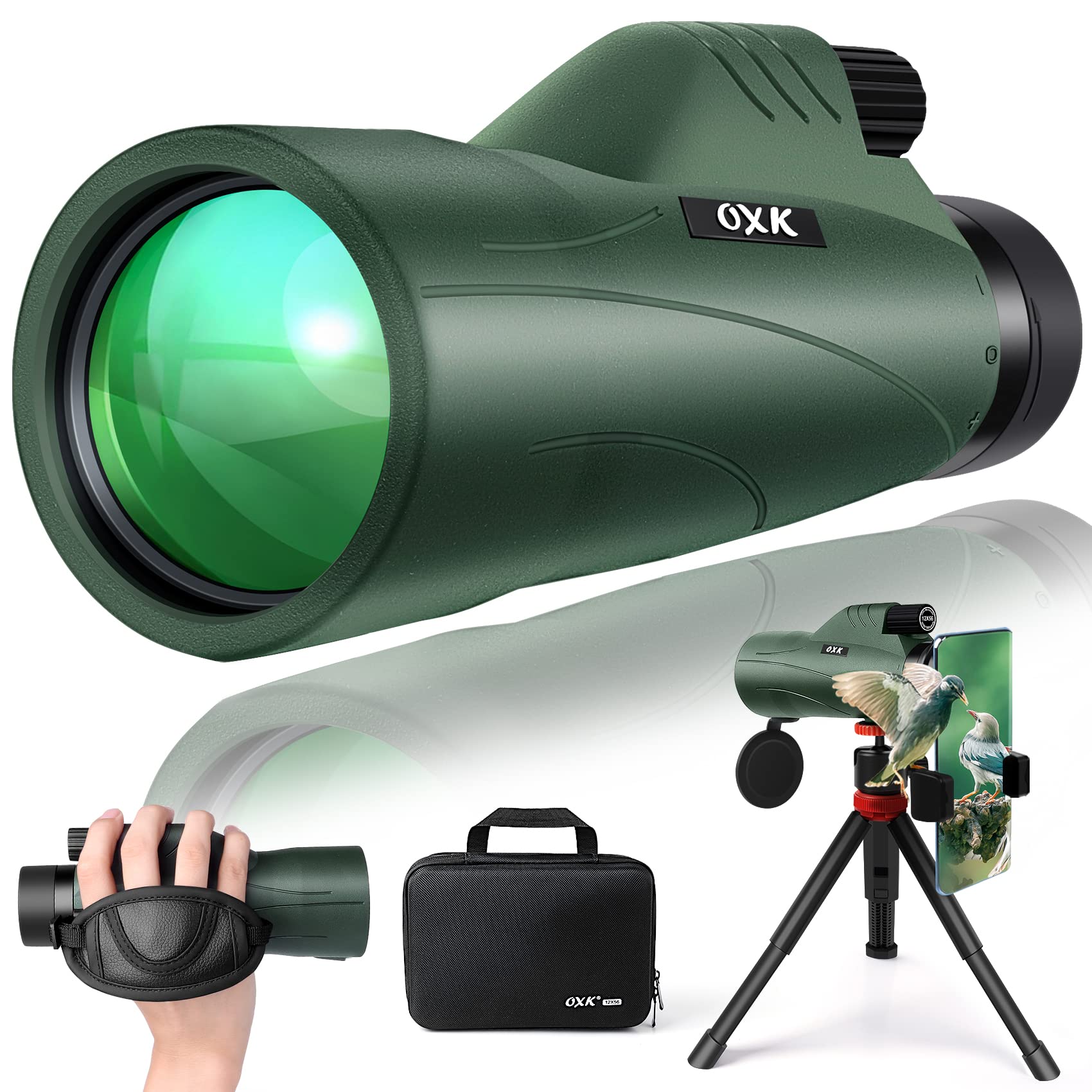 12x56 Monocular Telescope for Adults High Powered with Smartphone Adapter | Larg