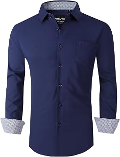 Alex Vando Men's Long Sleeve Shirt Regular Fit Elastic Business Shirt for Men
