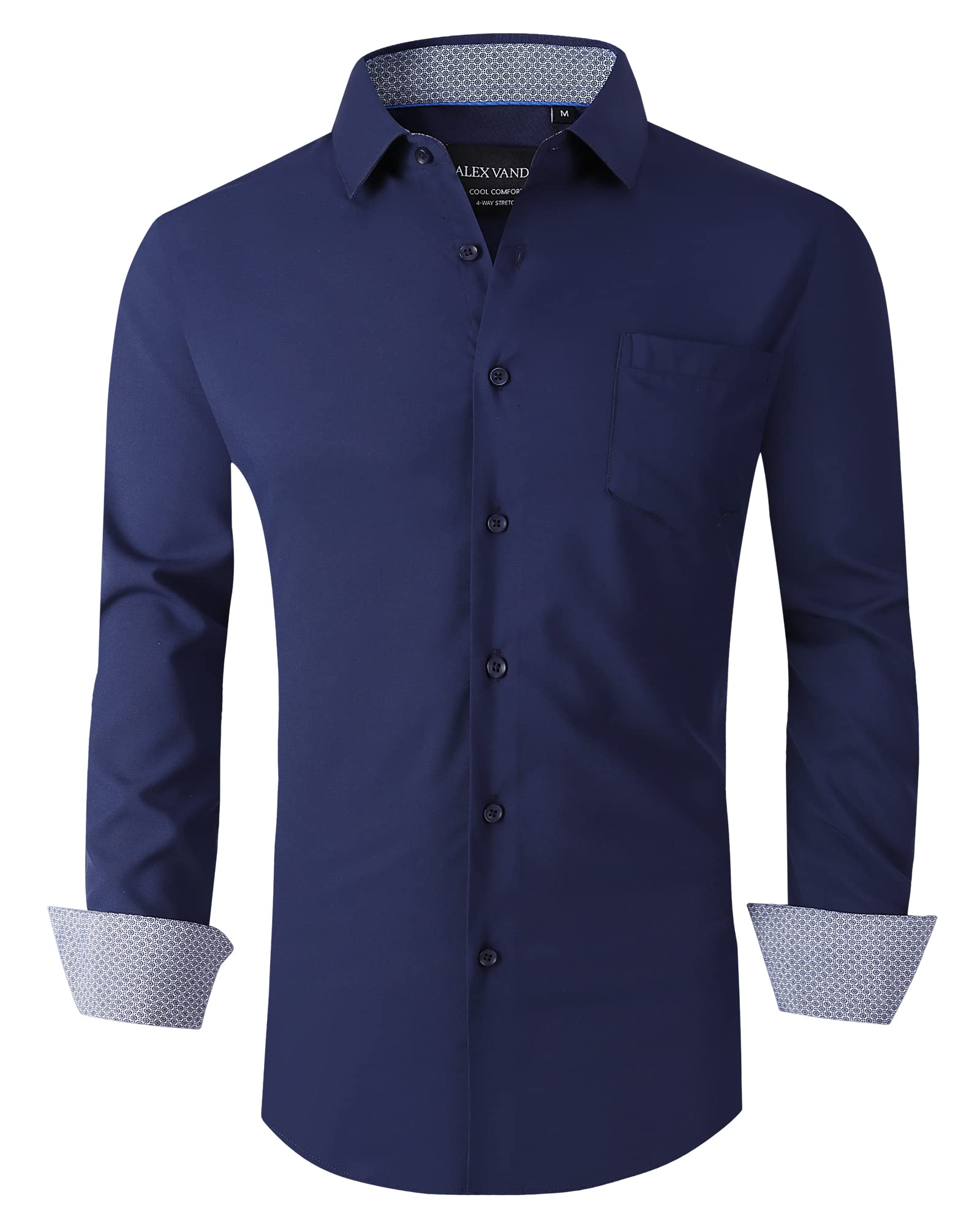 Alex Vando Men's Long Sleeve Shirt Regular Fit Elastic Business Shirt for Men
