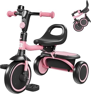 besrey Toddler Tricycle with Bell, Kids Tricycle Age 18 Months to 5 Years, Kids Trike, Toddler Bike for 2-4 Year Olds, Baby Bike, Gifts & Toys for Boys & Girls, Pink