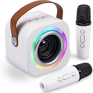 Mini Karaoke Machine for Kids, Birthday Gifts Toys for Girls Ages 3-12 | 2 Wireless Microphones,5 Magic Voices,Mini Portable Bluetooth Speaker,Singing Toys for Ages 3-12 Great Gift Girls,Boys Party