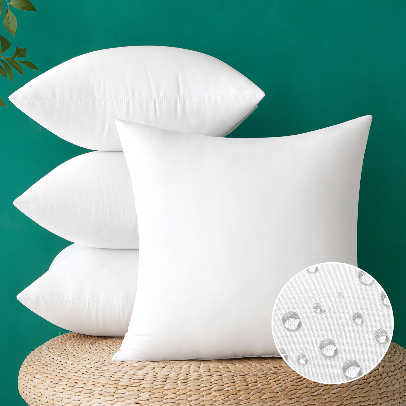 MIULEE 18x18 Inch Outdoor Pillow Inserts, Pack of 4 Waterproof Pillows | Decorat