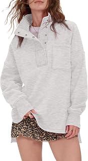 Locachy Womens Oversized Sweatshirt Snap Button Henley Neck Fashion Outfits