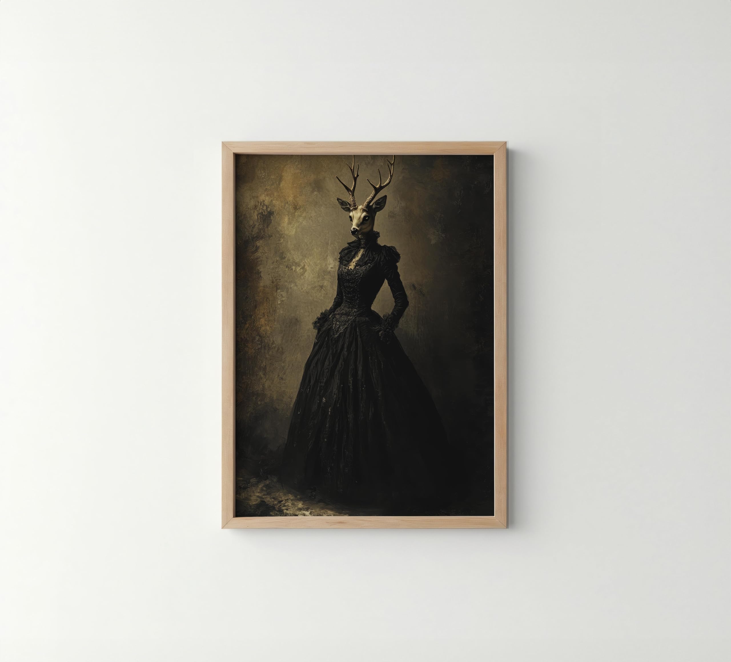 Deer Gothic Unframed Art Print Poster, Vintage Dark Academia Wall Art Witch Aest