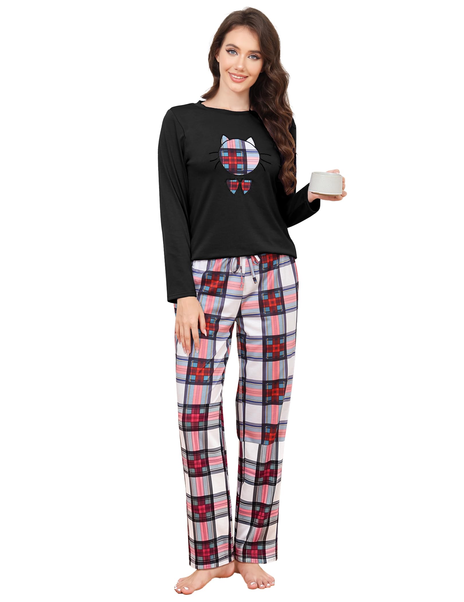 GAESHOW Womens Pajamas Set Cotton Pjs Long Sleeve Tops and Long Pants 2 Piece Sl