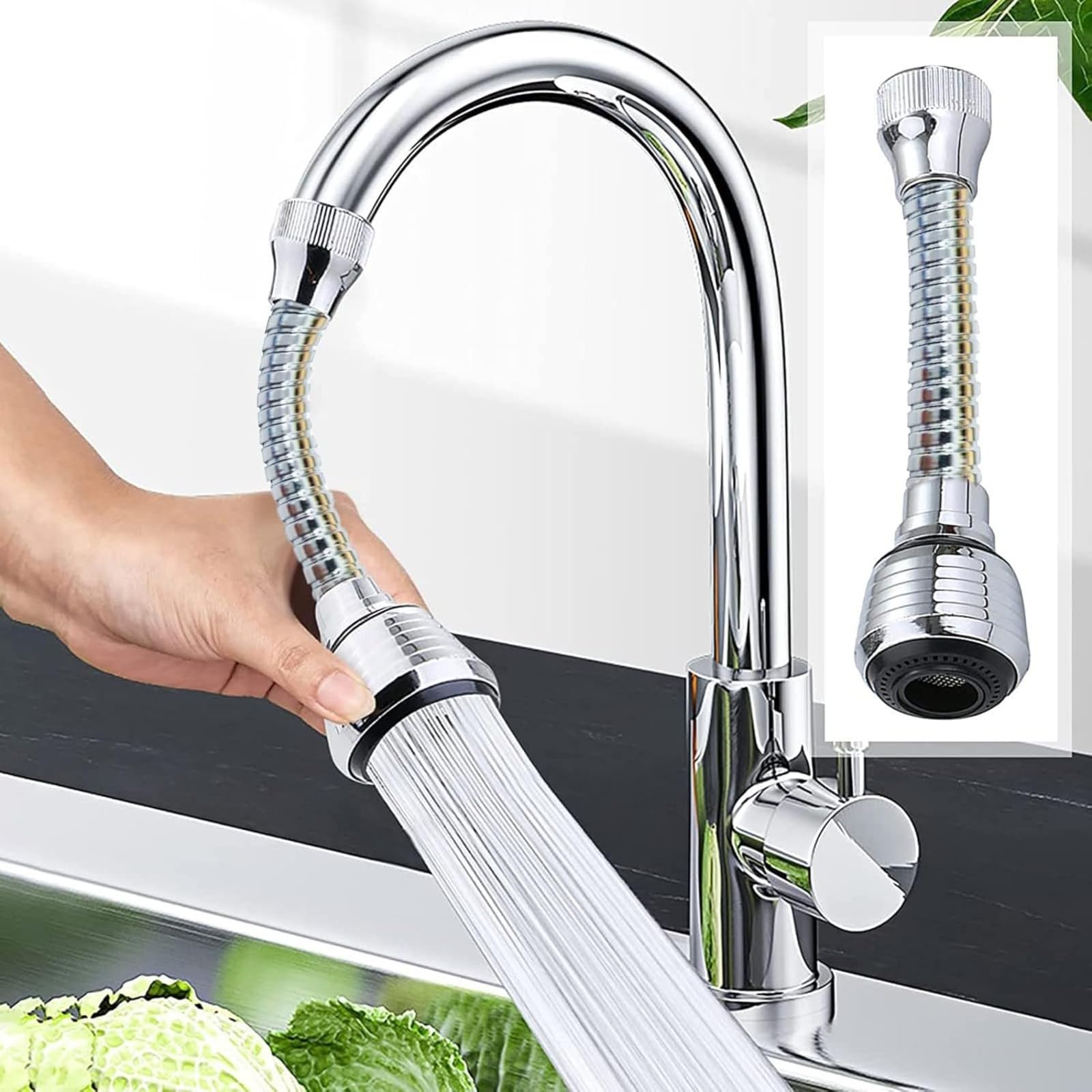 Flexible Kitchen Sink Faucet Extender, 360° Adjustable Hose Shower Head Spray, D