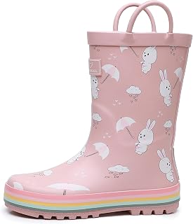 RAINANGEL Kids Rain Boots with Easy Wear Handles Waterproof Rubber Rain Boots for Girls Boys in Funny Prints and Colors Unisex Kids