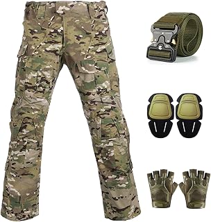 SANYETS Tactical Pants,Combat Pants with Knee Pads Belt Gloves,Camo Pants for Men, Men's Military Airsoft Clothes Gear