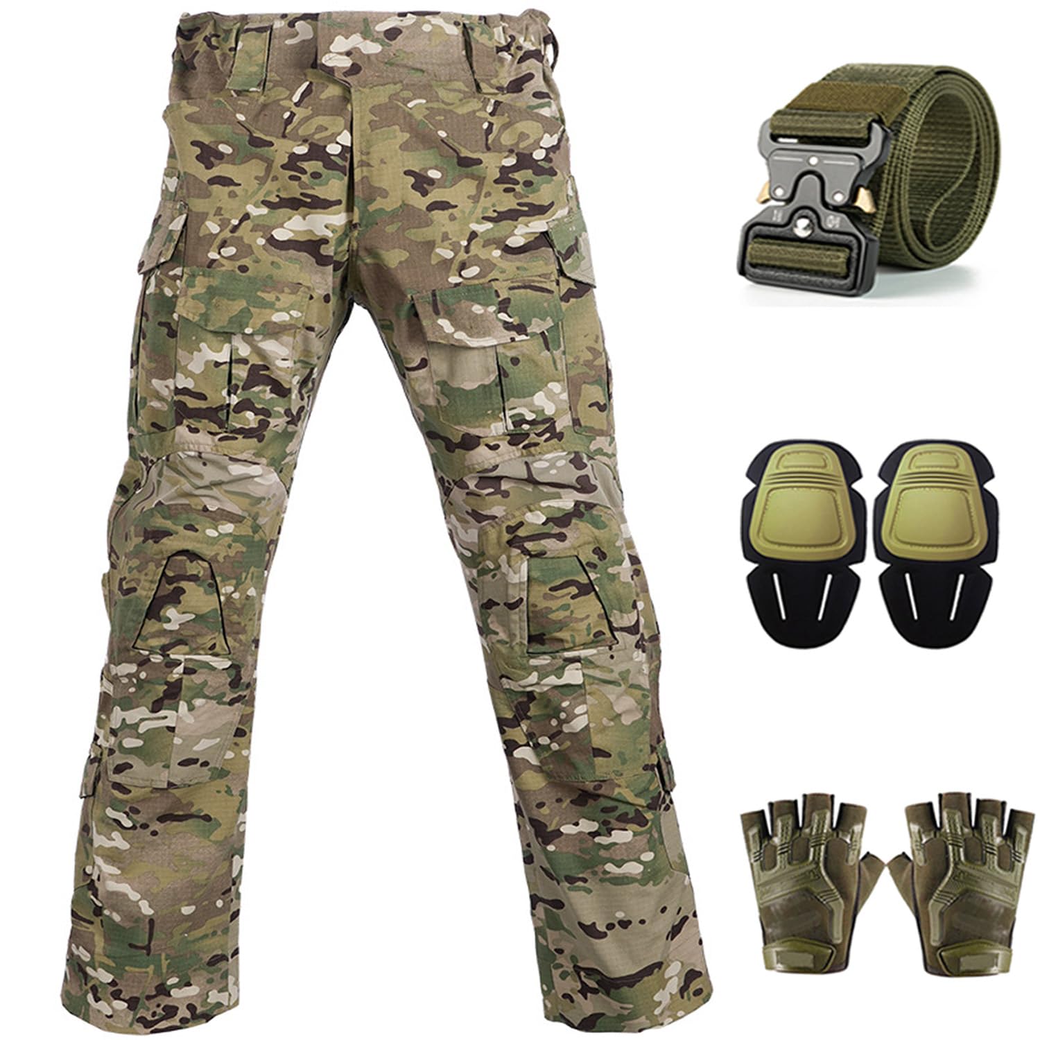 SANYETS Tactical Pants,Combat Pants with Knee Pads Belt Gloves,Camo Pants for Me