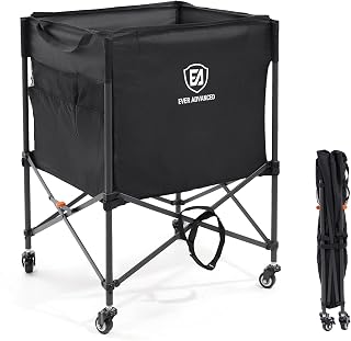 EVER ADVANCED Rolling Ball Storage Cart Lockable Wheels, 33x22.8in/45x25in Collapsible Garage Sports Equipment Organizer for Volleyball Basketball Tennis Toy Storage Multi-Sport Family Gym