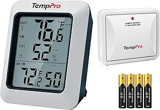 TempPro TempAir 500 FT Indoor Outdoor Thermometer Wireless with Sensor | Large LCD Display, No Hub or App Required, Outside Thermometer & Cold-Resistant Sensor for Patio Garage, Batteries Included